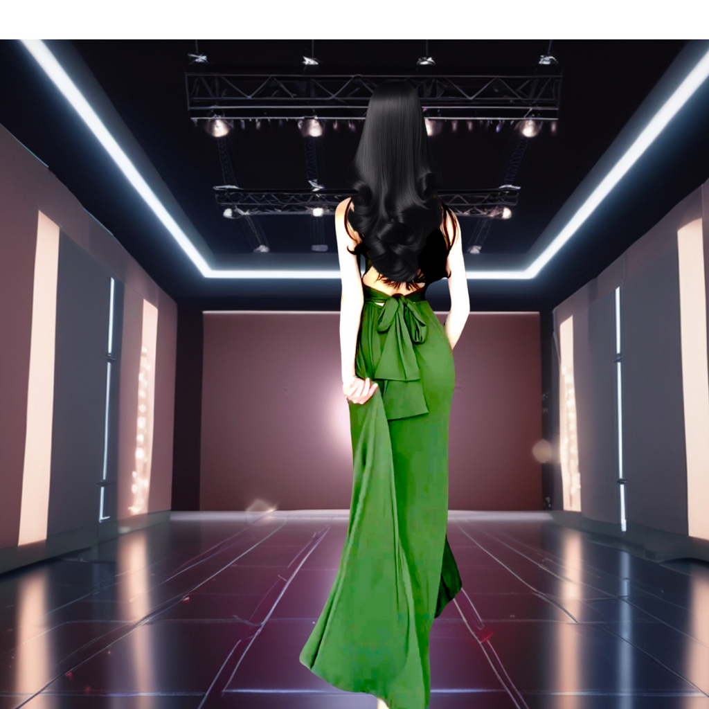 Elegant Vintage Green Plus Size V Neck long Dress Women's