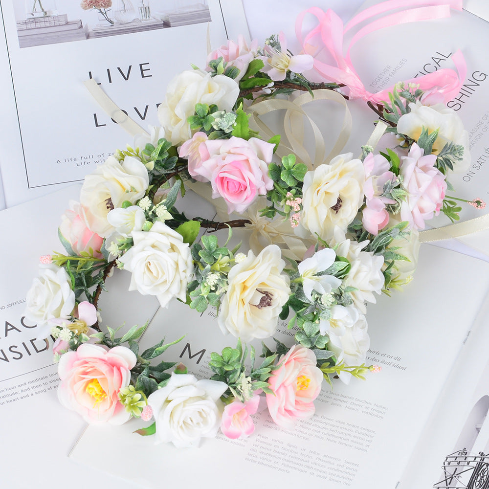Simulated Rose Blossoms Adjustable Headwear Wreath Bridal Fairy Princess Birthday Performance Headwear