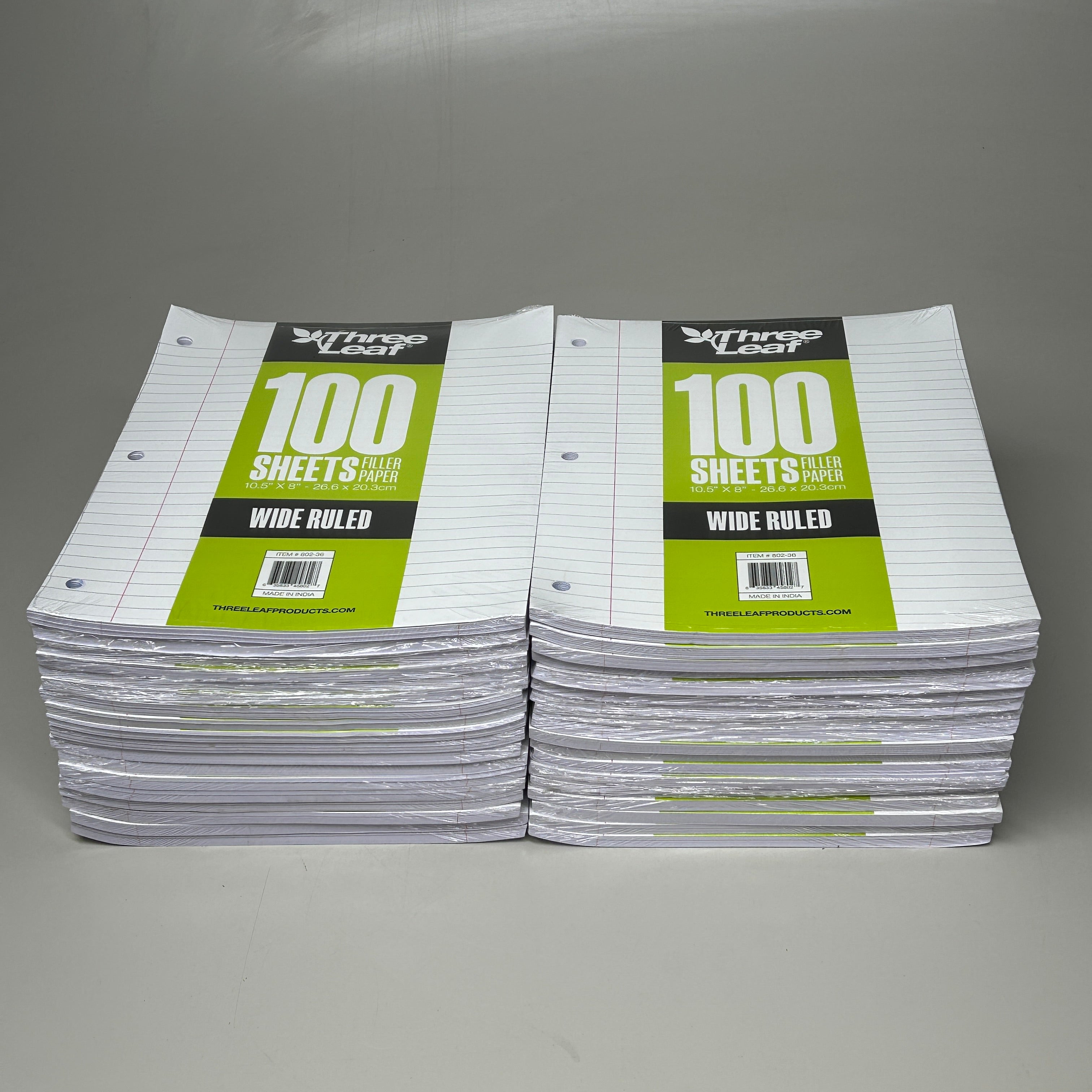 THREE LEAF (36 PACK) Filler Paper Wide Ruled 100 Count 10.5" x 8" (New)