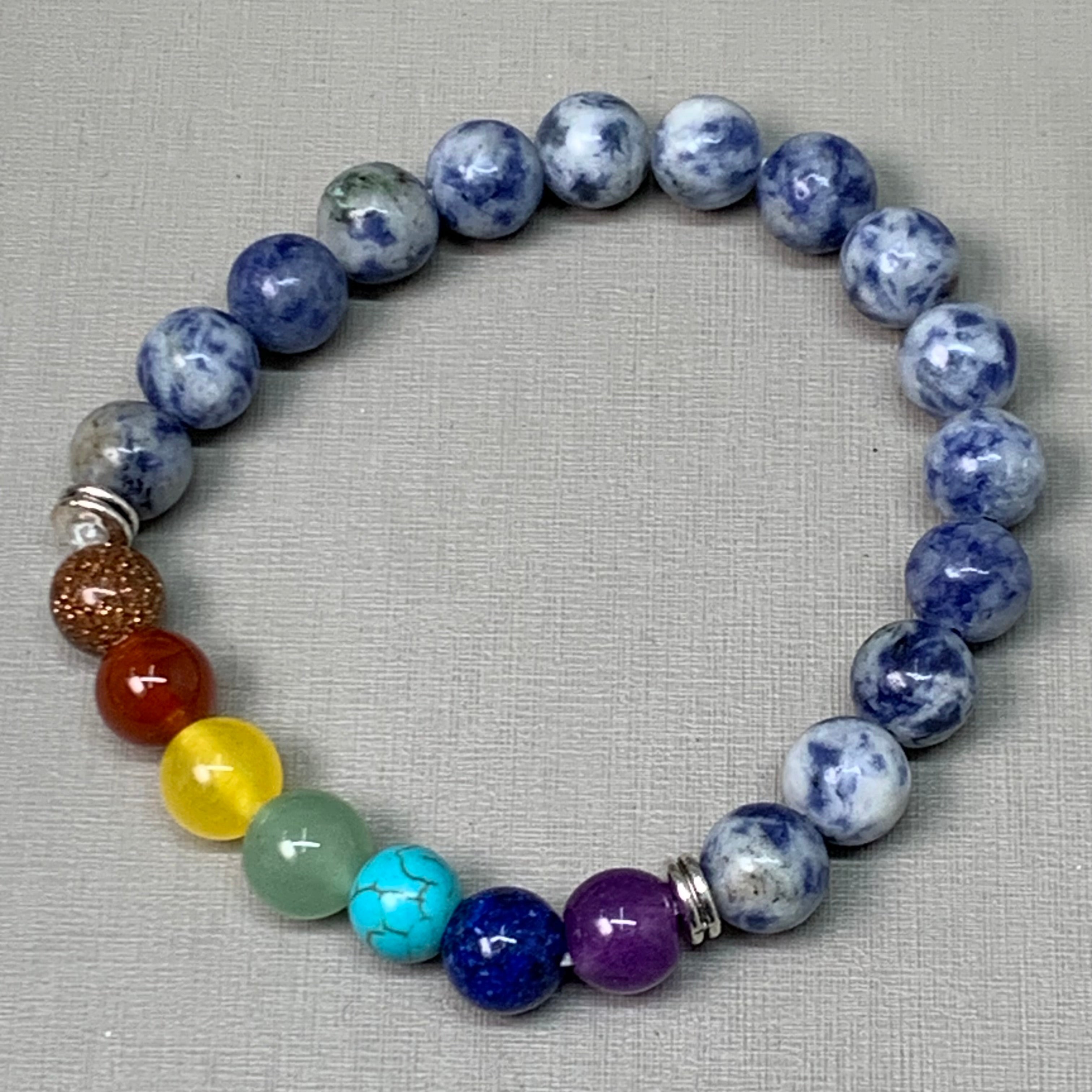 BEST WHOLESALE 12-PACK! Blue Marbled Rainbow Beaded Crystal Bracelets 3" New