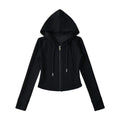 Drawstring hooded zipper long sleeved slim fit hoodie
