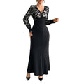 Sexy Retro Lace Splicing Long Sleeve V-neck Dress for Evening and Date