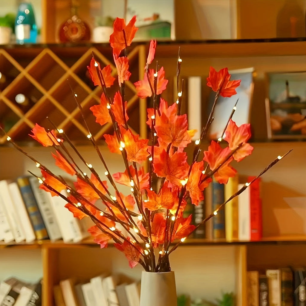 2pcs Set of Artificial Tree Branch LED Lights - Battery-Powered, 20 Leds Per Vase, Vase-Filled Decorative Lights for Home, Romantic Bedside Lamp, Christmas, Halloween, Thanksgiving, Hanukkah, Wedding, Valentine'S Day, Metal &