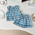 New Summer Korean-Style Polyester Plaid Three-Piece Set For Girls