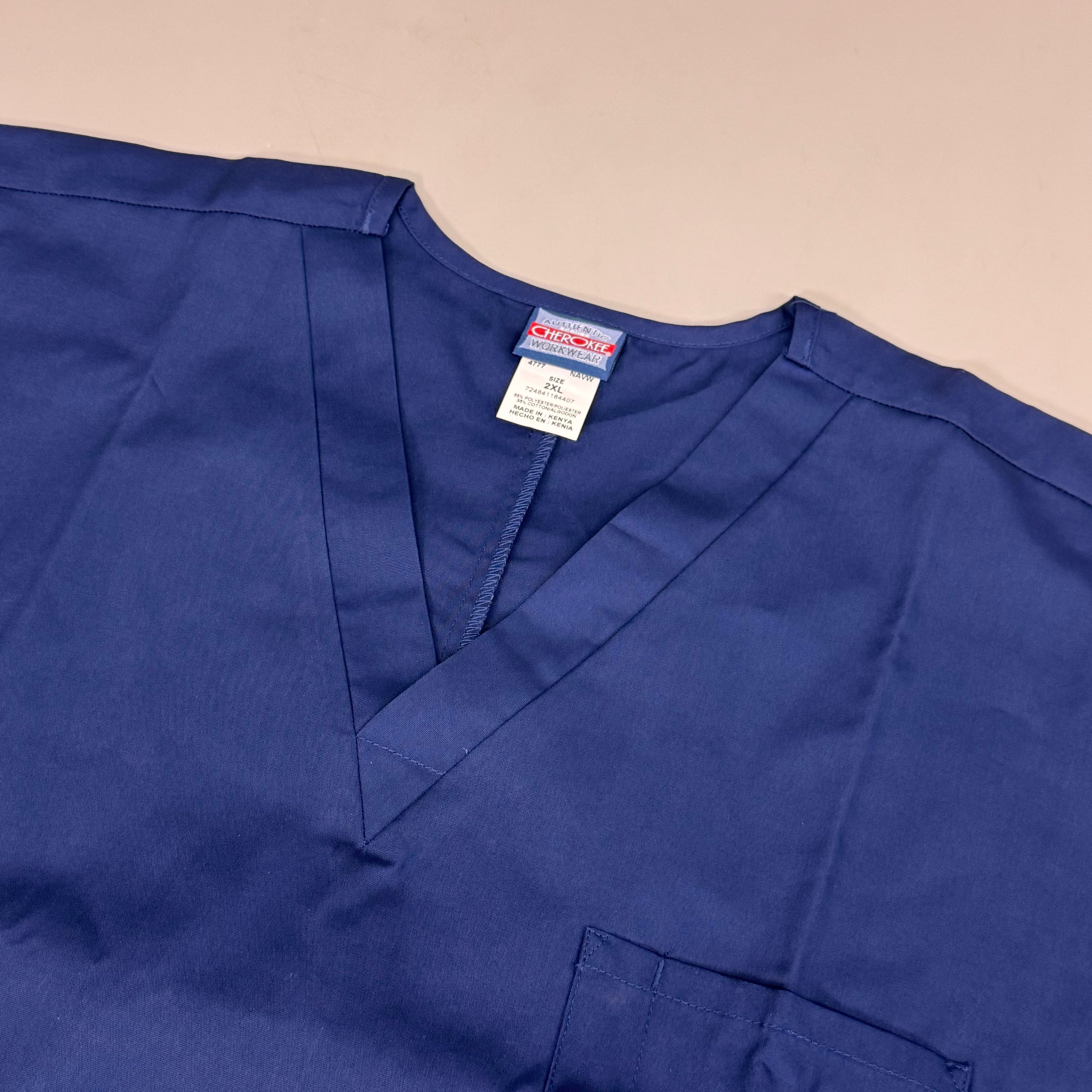 CHEROKEE (2 PACK) V-Neck Single Pocket Scrubs Top Unisex SZ 2XL Navy 4777 NAVW