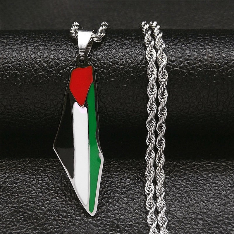 Palestine Map Pendant Necklace Stainless Steel Fashion Personality Pendant