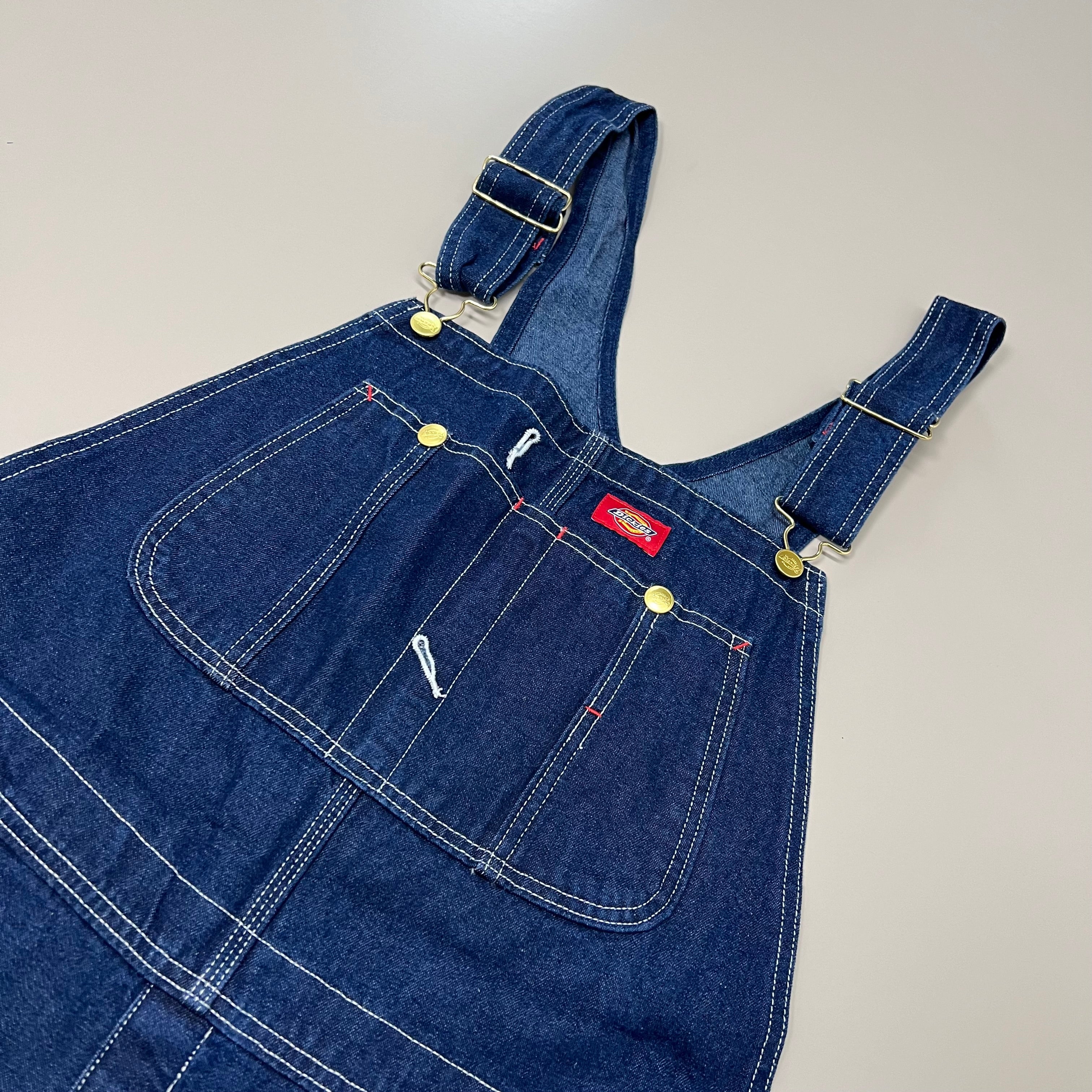 DICKIES Classic High Back Wide Leg Bib Overall Men's 40X30 Rinsed Indigo Blue