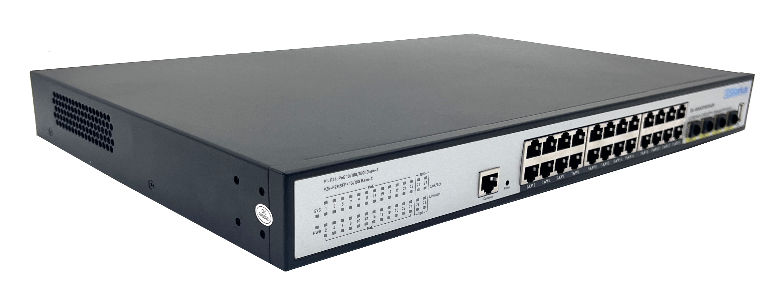 Silarius SIL-B24M3POE1G400 24 Ports 10/100/1000Mbps Gigabit Layer 3 Managed PoE+ switch with 4 Ports 10G SFP+ Uplink, 1 Console, 6KV surge protection, 400W, rack mount installation