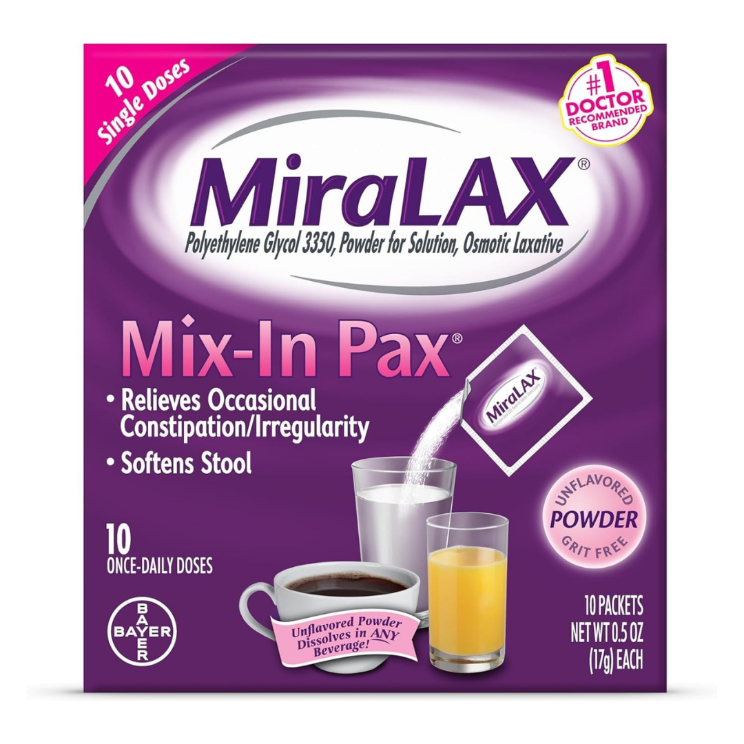 MiraLAX Laxative Powder Packets Polyethylene Glycol 3350 (10 x 17g)
