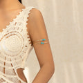 Multi layer hollow micro inlaid imitation pearl turquoise opening arm chain ethnic style handmade jewelry