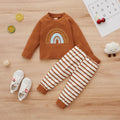 Girls' Sports Long-sleeved Pullover Without Hood Rainbow Cotton Sweater And Trousers Suit