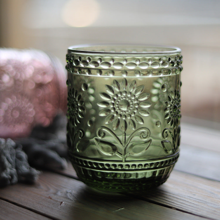 Vintage Relief Glass Cup Flower Patter