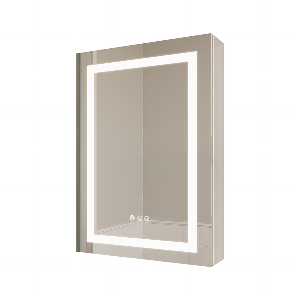 26x20 inch(Left Door) bathroom medicine cabinet with LED mirror 3000K~6000K single door lighting bathroom cabinet with touch switch adjusta