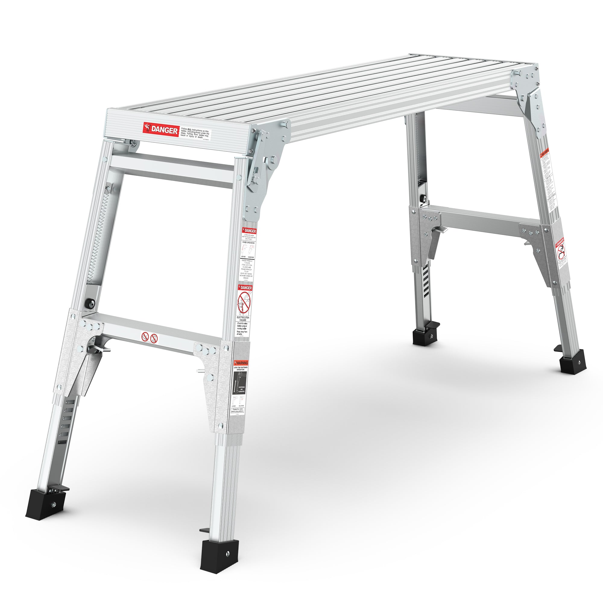 Aluminum Work Platform Large Size Step Stool Folding Portable Work Bench 40" Width Telescopic Feet 22" -27.5" Height Adjustable