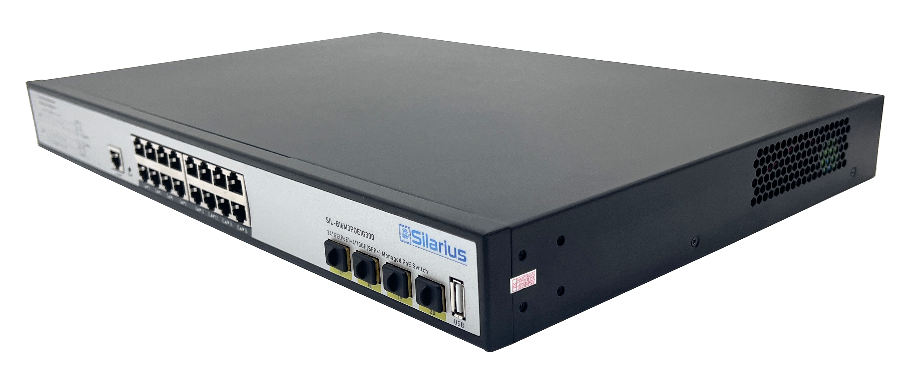 Silarius SIL-B16M3POE1G300 16 Ports 10/100/1000Mbps Gigabit Layer3 Managed PoE+ switch with 4 Ports 10G SFP+ Uplink,1USB, 1 Console, 6KV surge protection,300W,rack mount installation