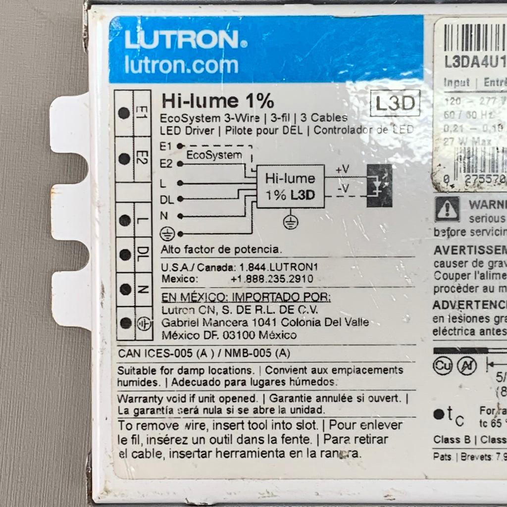 LUTRON Hi-Lume LED Driver & Power Supply LU00673 5" x 3" White 00673