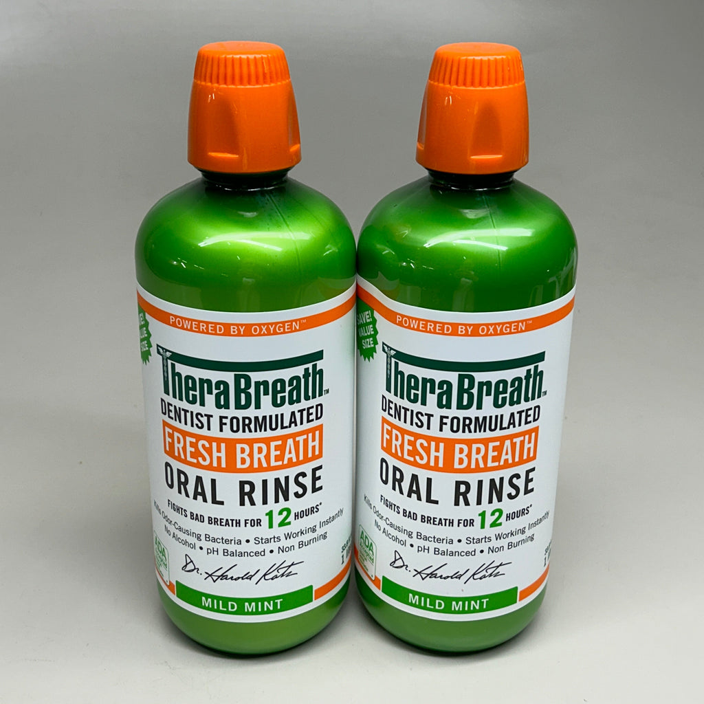 THERABREATH (2 PACK) Dentist Formulated Fresh Breath Oral Rinse 1 Liter each (07/26) Mild Mint