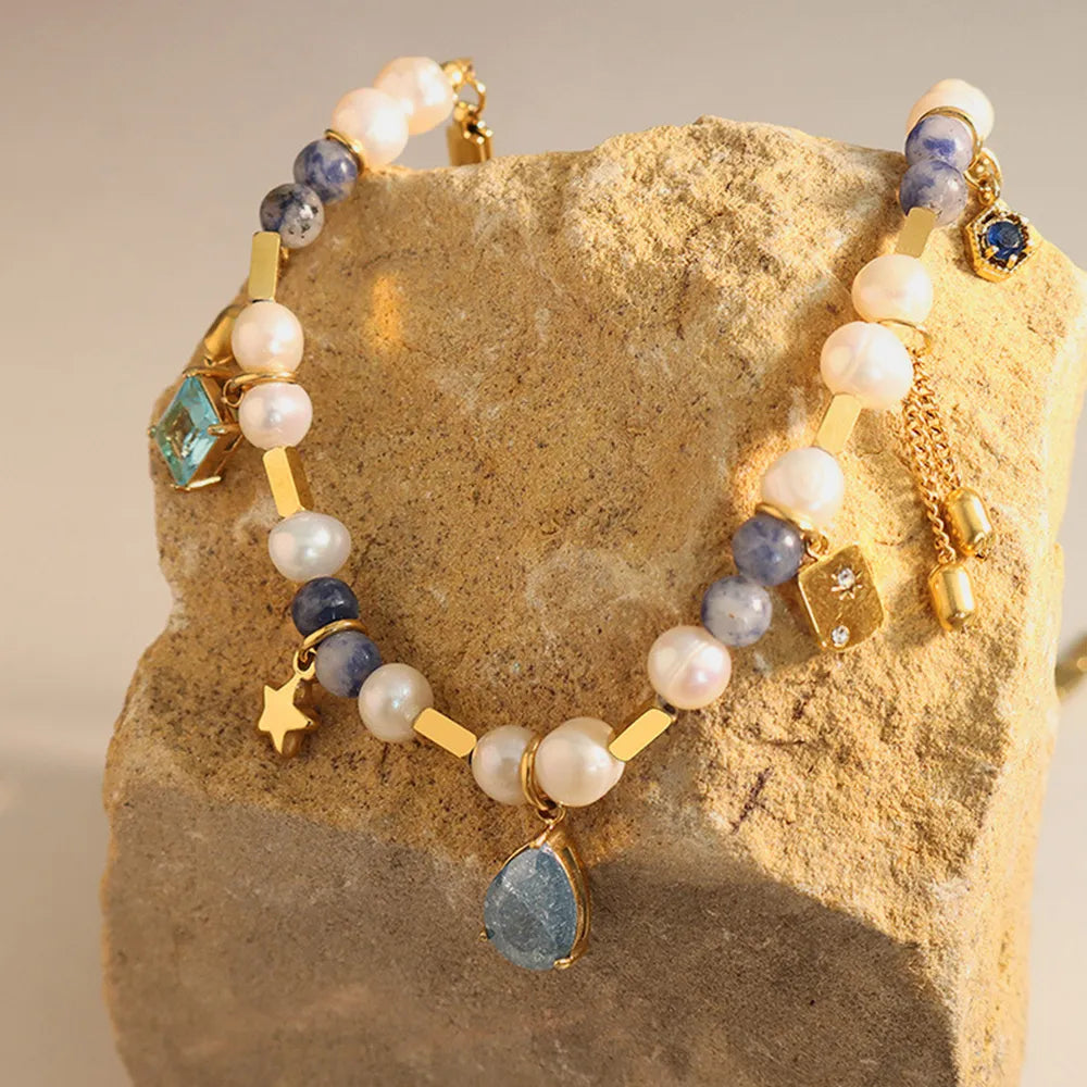 Natural stone freshwater pearl necklace necklace collarbone chain for girls