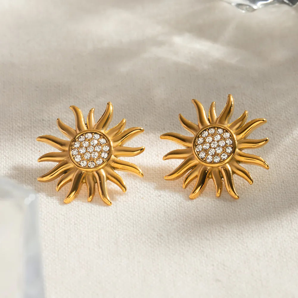 Stainless steel sunflower jewelry flower earrings for women