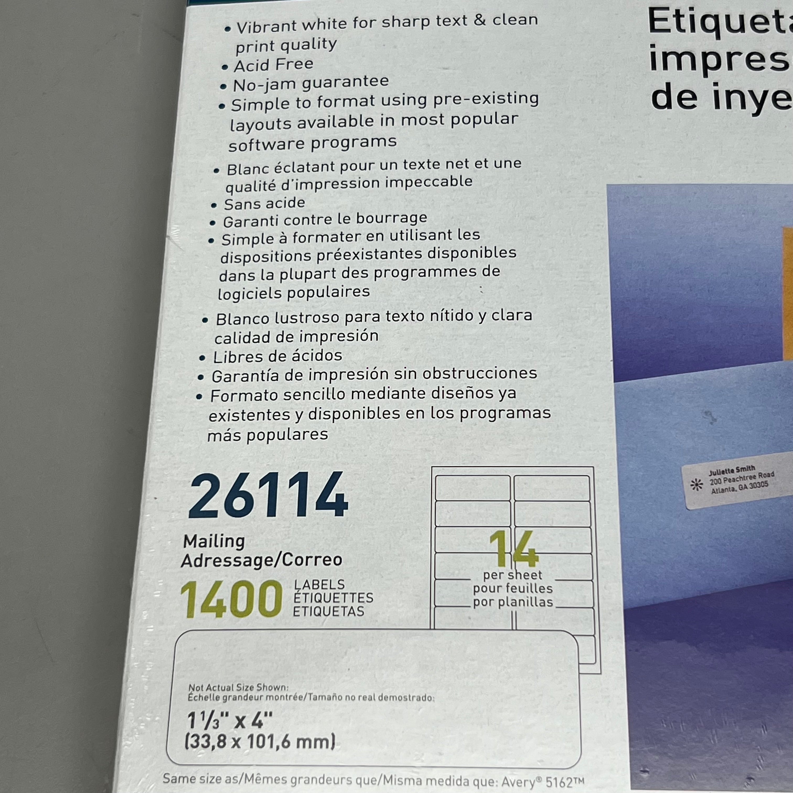 BUSINESS SOURCE (1400 Labels) Laser Ink Jet Mailing Labels 1-1/3"x 4 White 26114
