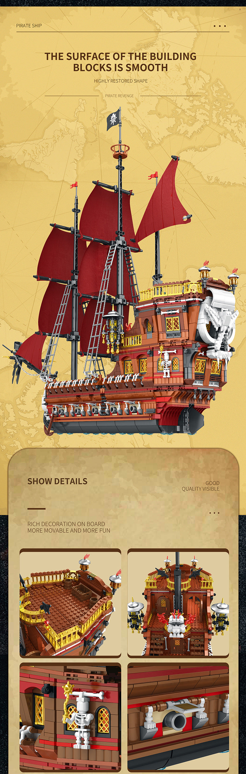 High-Difficulty Building Block Toy With Black Pearl Assembly Model Pieces