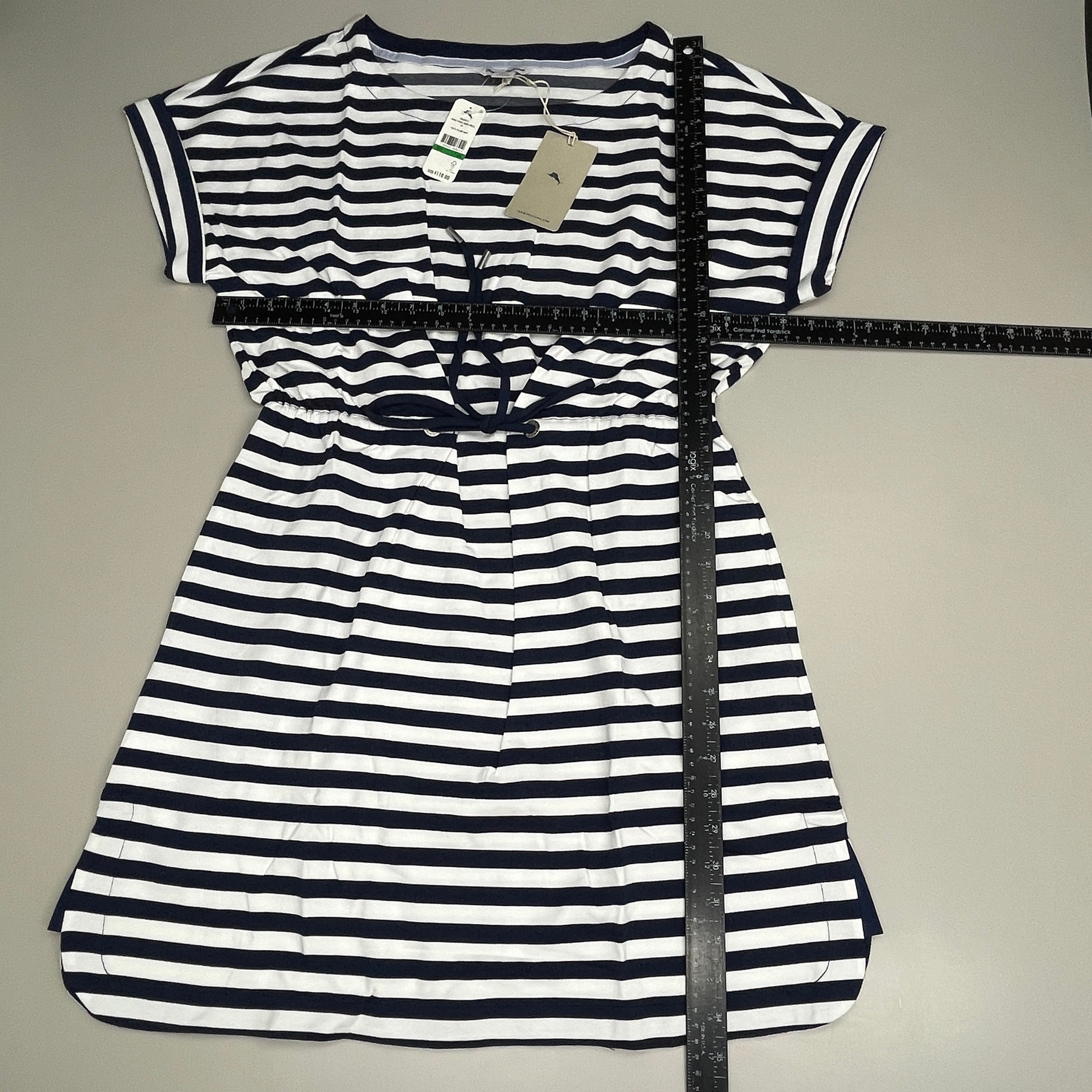 TOMMY BAHAMA Women's Short Sleeve Amira Stripe Short Dress Size L Island Navy (New)