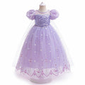 Frozen 2 Elsa Princess Dress Purple Bubble Sleeves Pearl Mesh Girls' Cosplay Dress Performance Dress