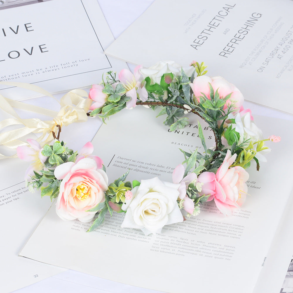 Simulated Rose Blossoms Adjustable Headwear Wreath Bridal Fairy Princess Birthday Performance Headwear