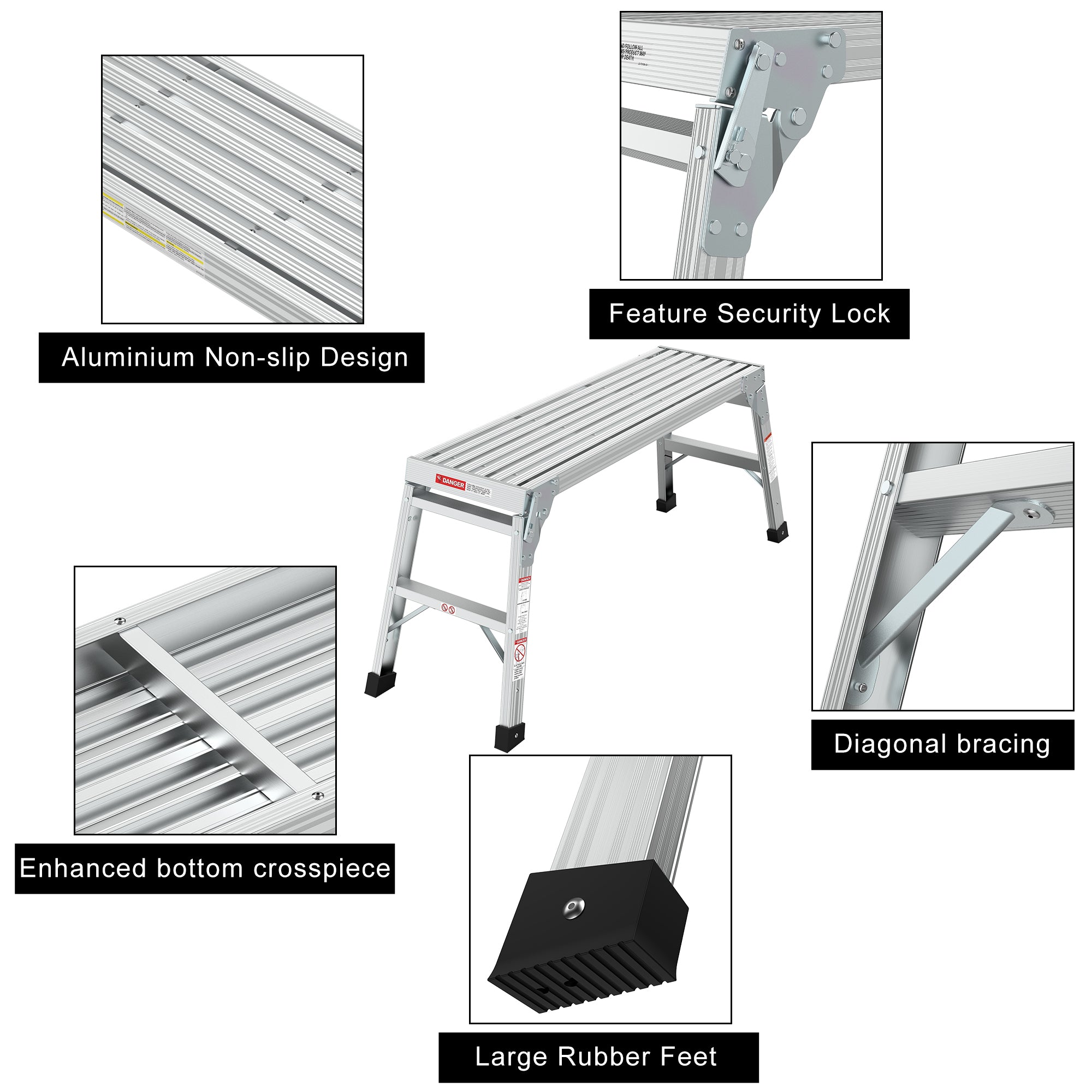 Work Platform Aluminum Portable Bench Folding Ladder ANSI Capacity 225 LBS 40"