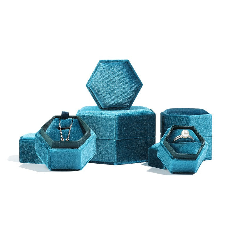 Hexagonal jewelry box, high-end Korean velvet ring earring box, jewelry box, jewelry packaging box