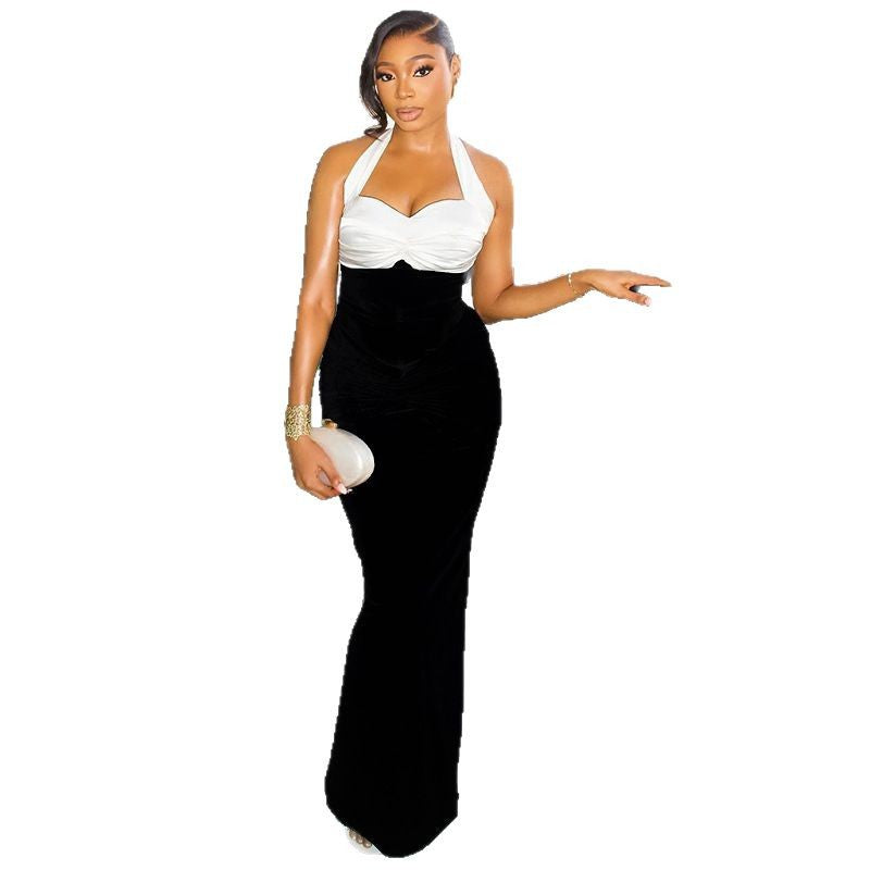Slim Fit Sheath Dress with Halter Neck Ruffle Commuting Women's Dress
