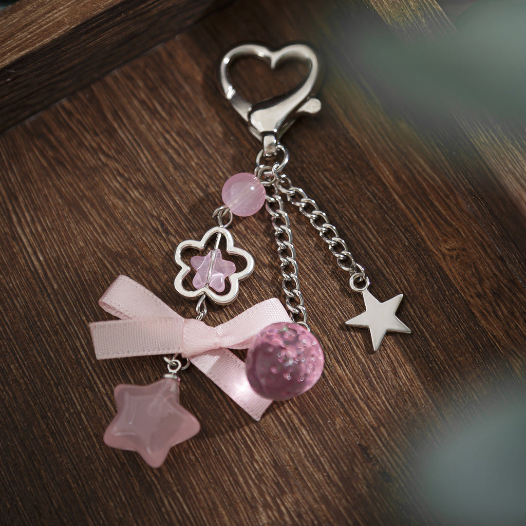 Small Fresh Bow Special Secret Chain Keychain Pentagram Alloy Glass Bead Pendant