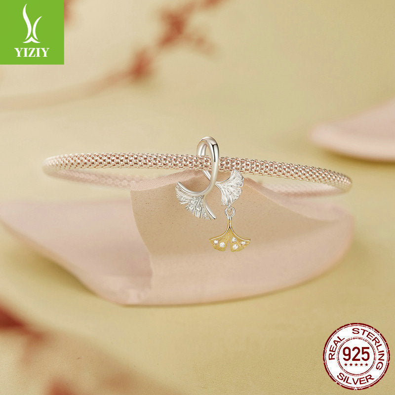 Silver Charm Original Autumn Forest Ginkgo Leaf DIY Pendant Accessories Color coded Electroplated Leaves s925 Pure Silver Beads