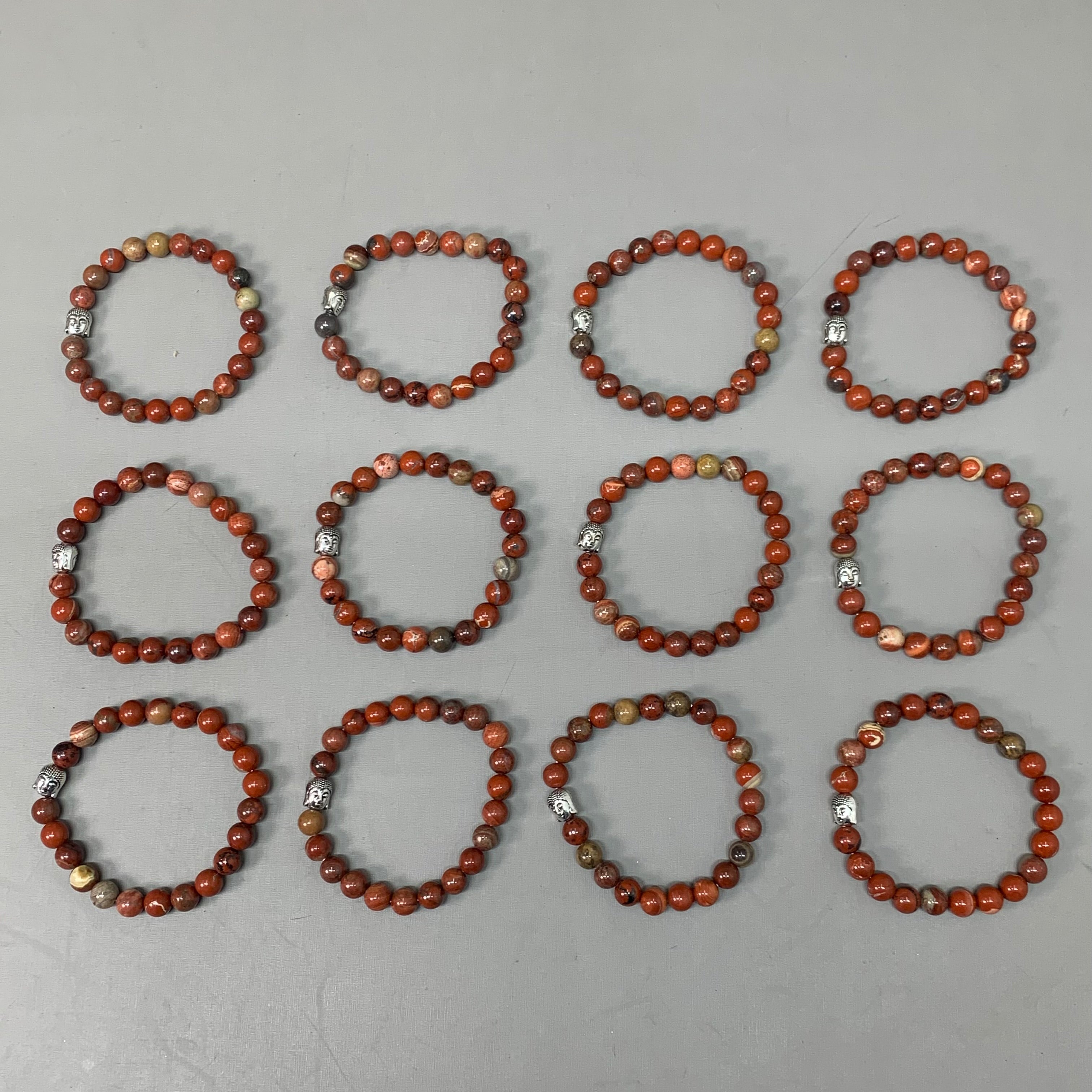 BEST WHOLESALE 12-PACK! Buddha Head Beaded Calm Jasper Crystal Bracelets 3"