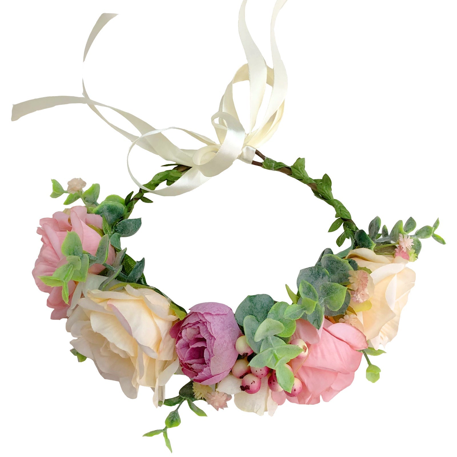 Spring and summer flower garland headwear simulation rose crown water grass headband bride travel photography hair accessories