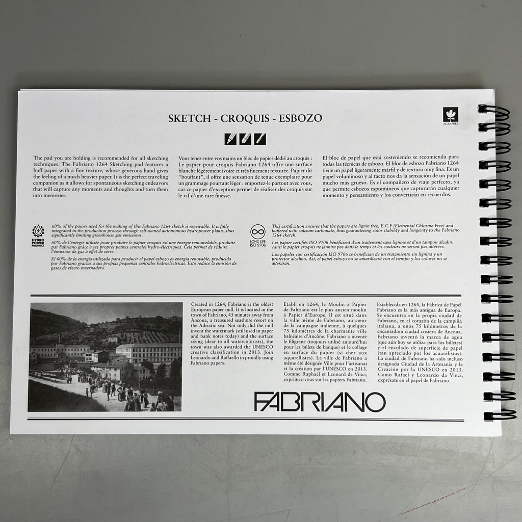 FABRIANO (5 PACK) I264 Sketch Paper Pads 9" x 12" ITALY 100 Sheets (500 TOTAL) White
