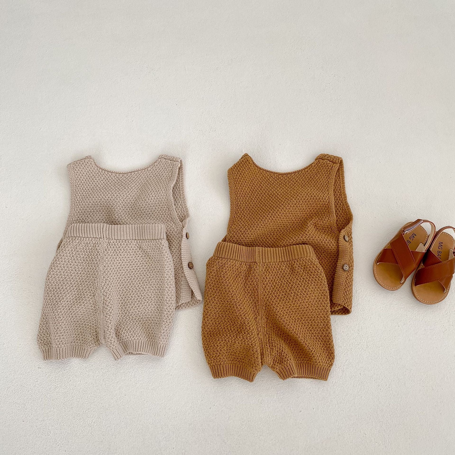 Vest Open Button Top Shorts Boys And Girls Baby 2 Pieces Suit