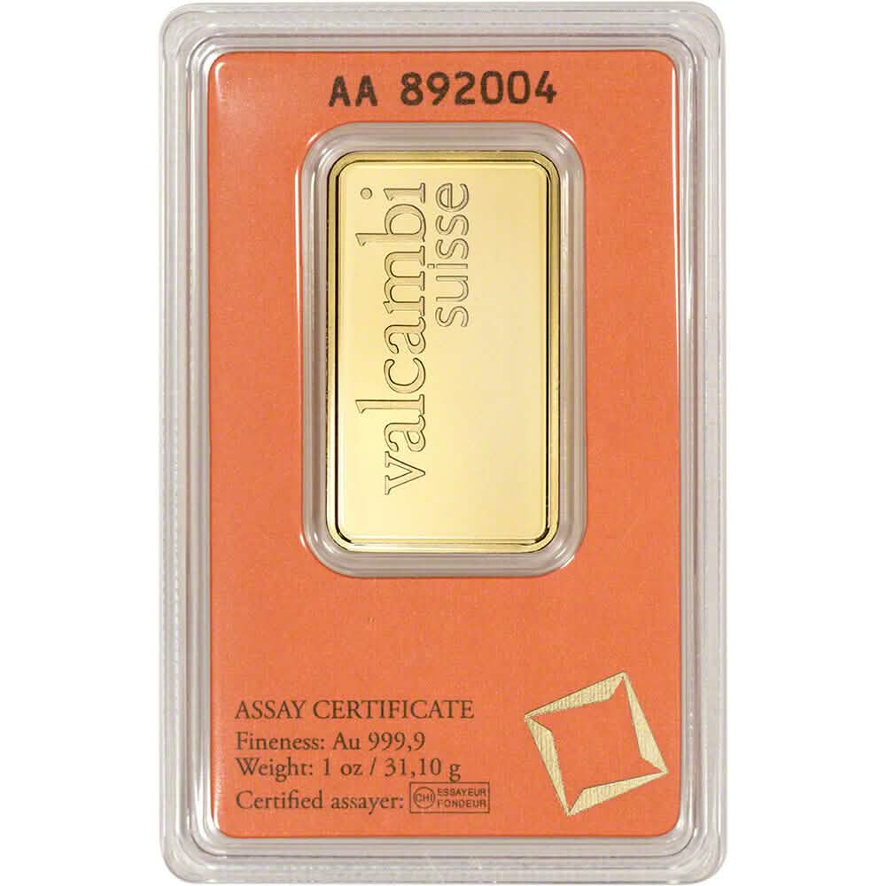 1 oz. Gold Bar Valcambi Suisse 999.9 Fine in Assay
