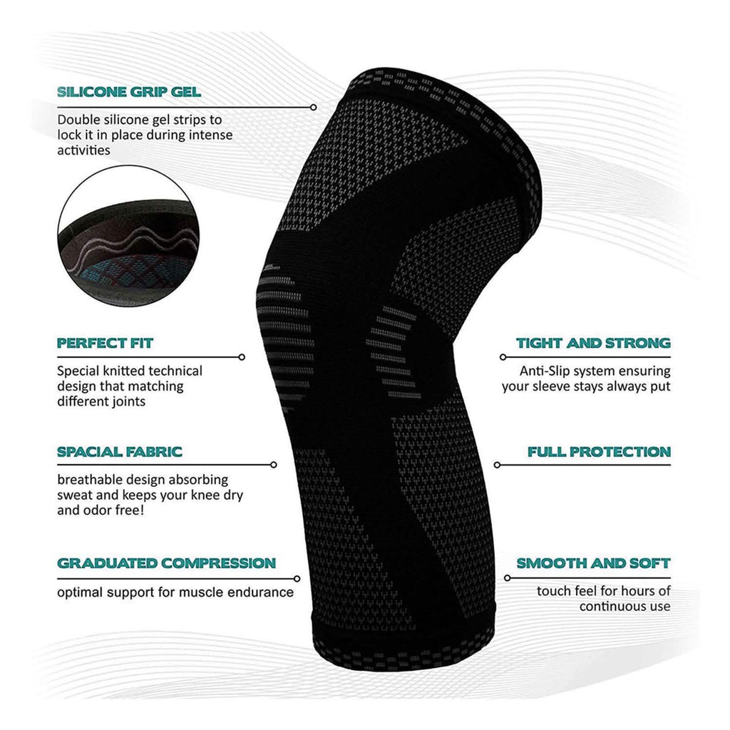 1-Pair: Support And Recover Knee Compression Sleeve Brace With Gel Grip
