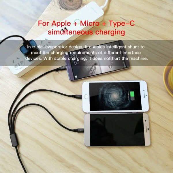 10 Foot High Speed 3-in-1 Lightning Micro & USB-C Charging Cable