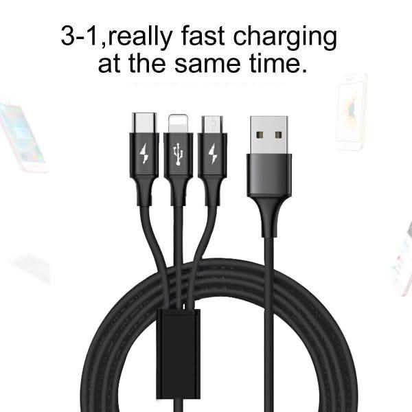 10 Foot High Speed 3-in-1 Lightning Micro & USB-C Charging Cable