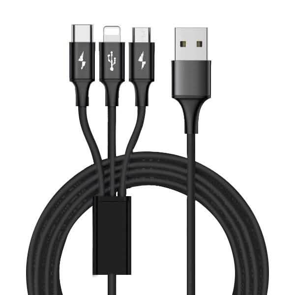 10 Foot High Speed 3-in-1 Lightning Micro & USB-C Charging Cable