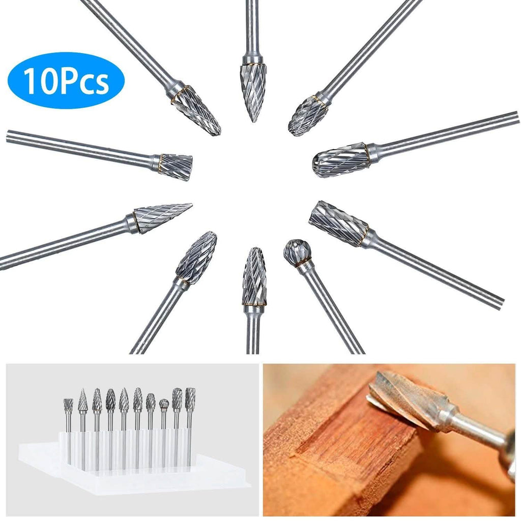 10-Piece: Double Cut Carbide Rotary Die Grinder Bit Set