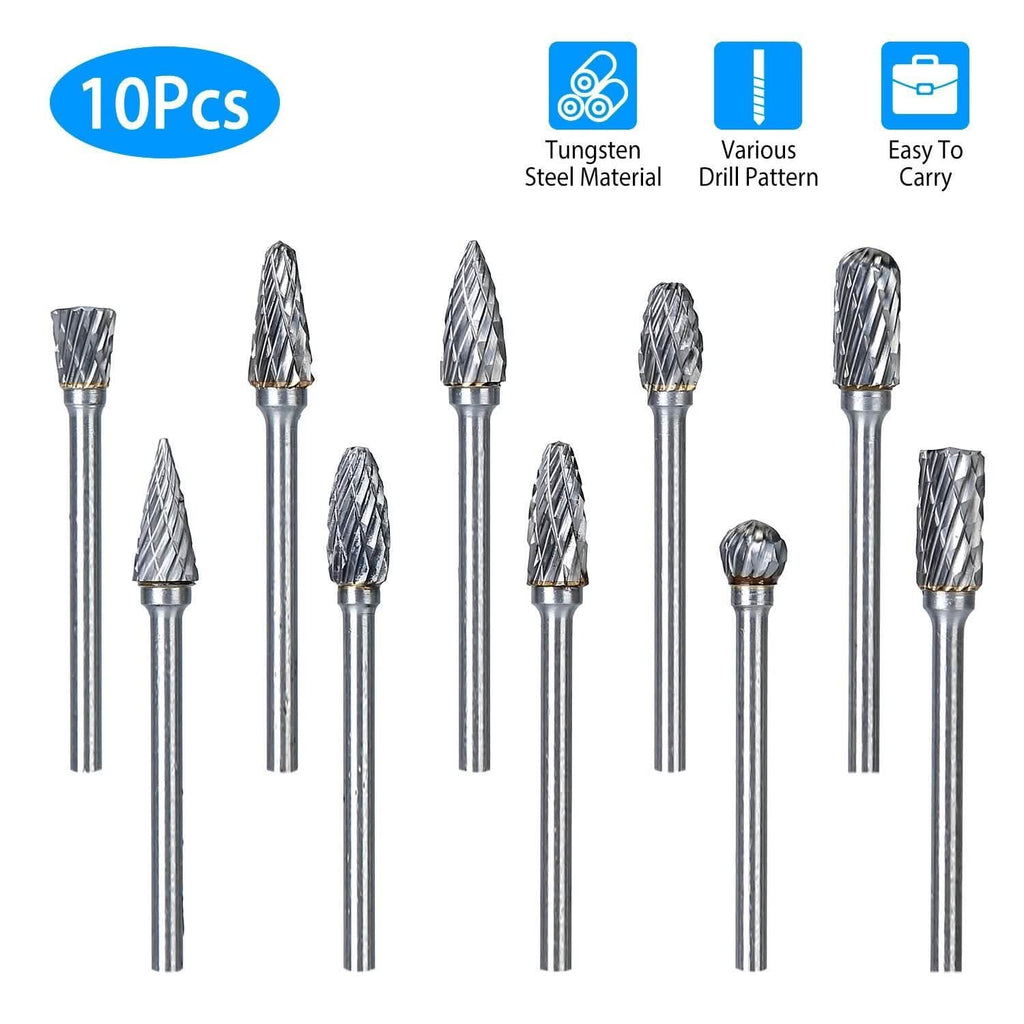 10-Piece: Double Cut Carbide Rotary Die Grinder Bit Set