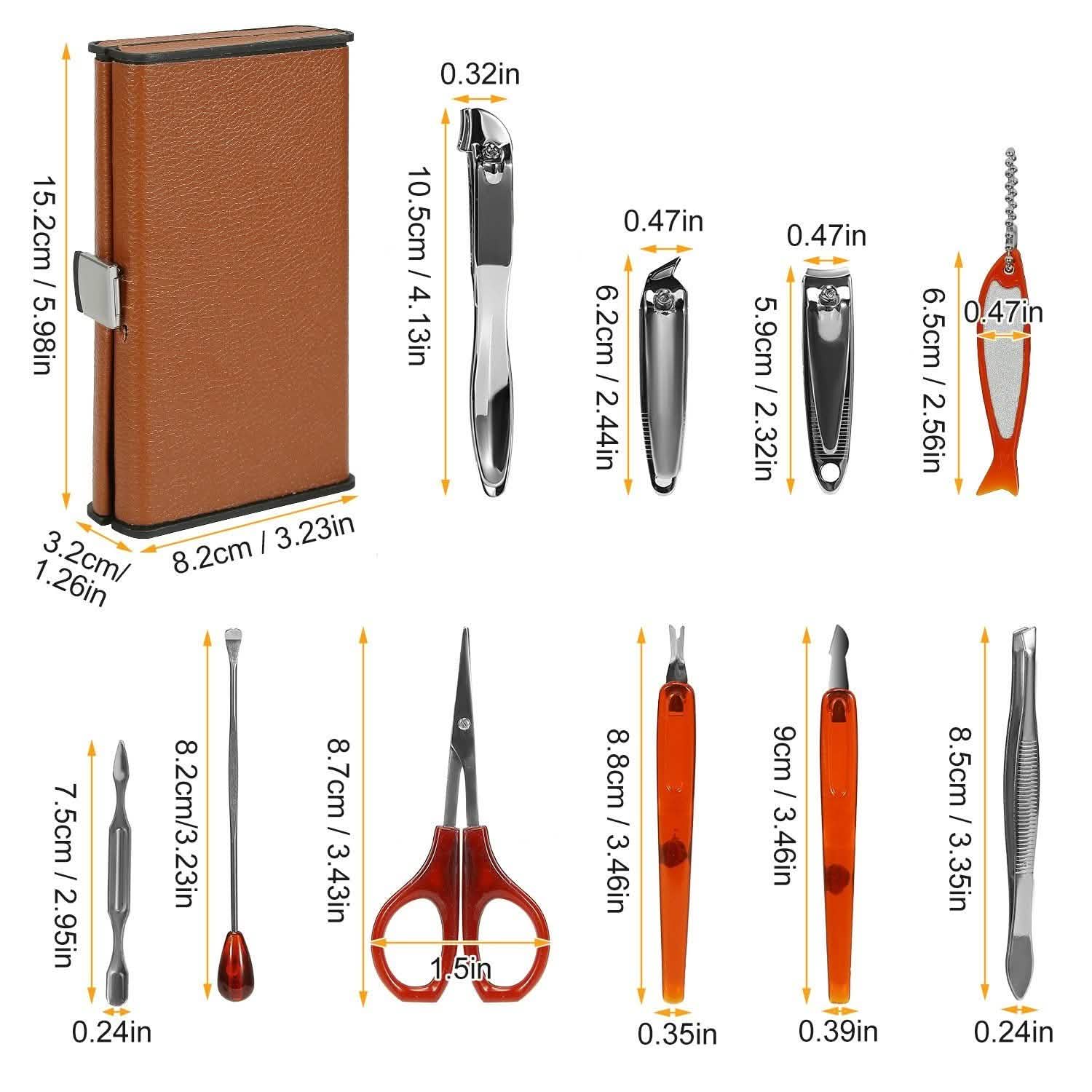 10-Piece: Pedicure, Manicure and Grooming Kit with Leather Case