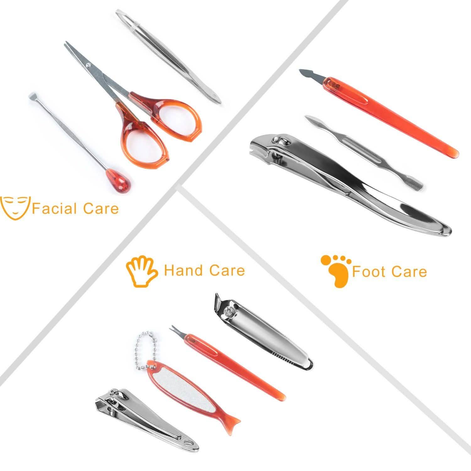 10-Piece: Pedicure, Manicure and Grooming Kit with Leather Case
