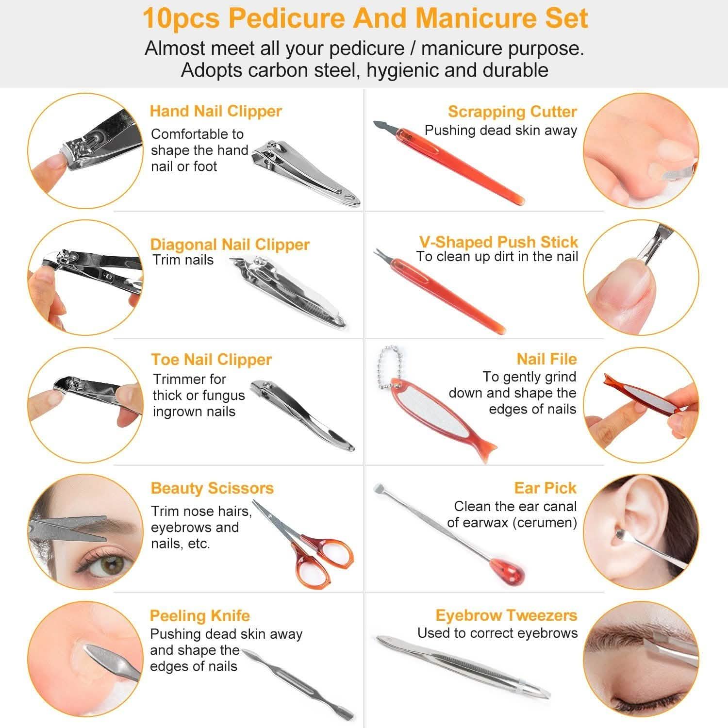 10-Piece: Pedicure, Manicure and Grooming Kit with Leather Case