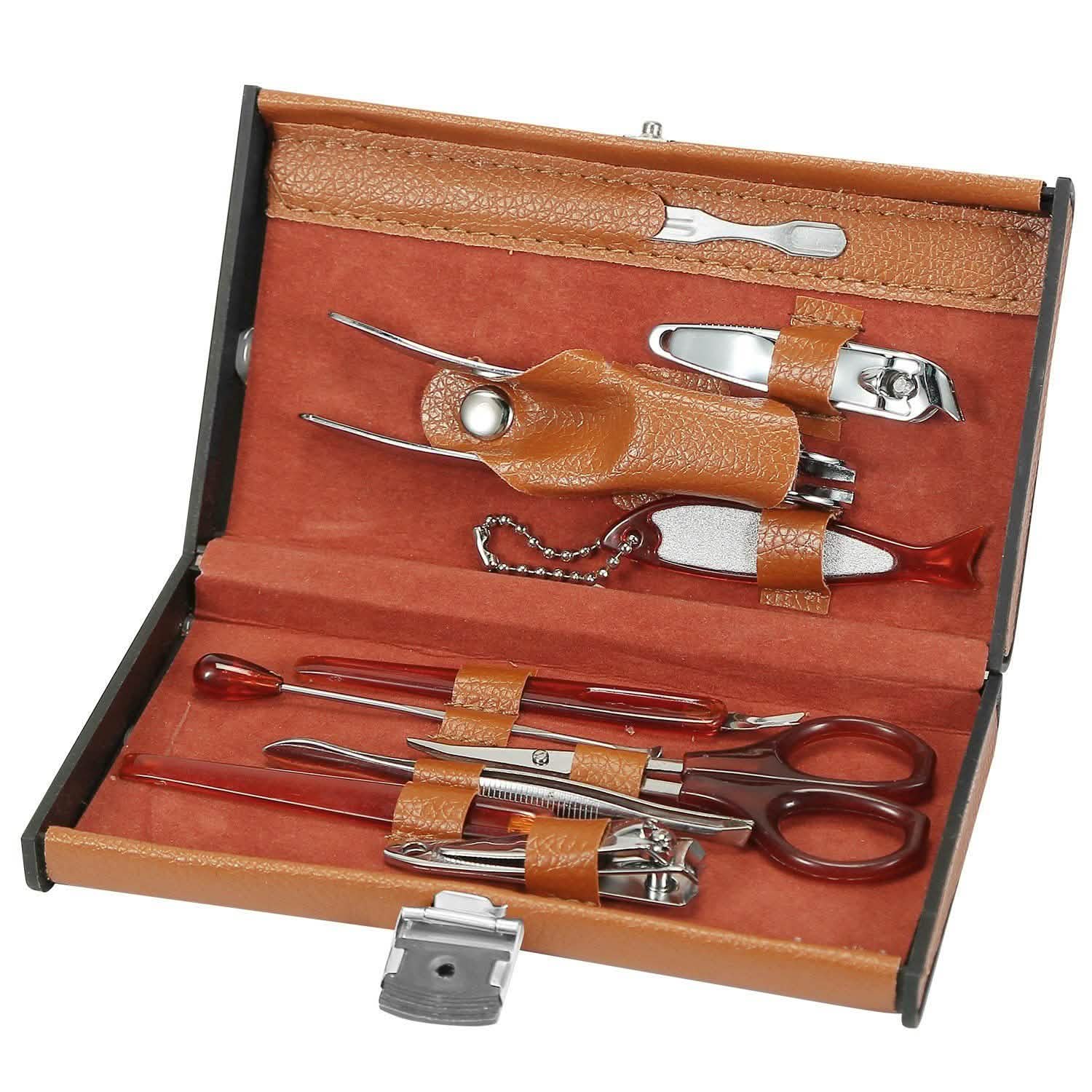 10-Piece: Pedicure, Manicure and Grooming Kit with Leather Case
