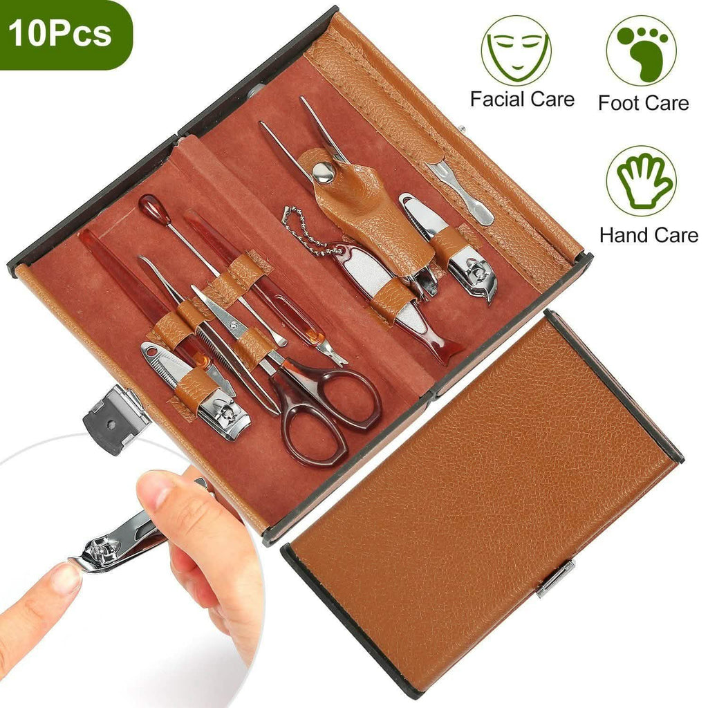 10-Piece: Pedicure, Manicure and Grooming Kit with Leather Case