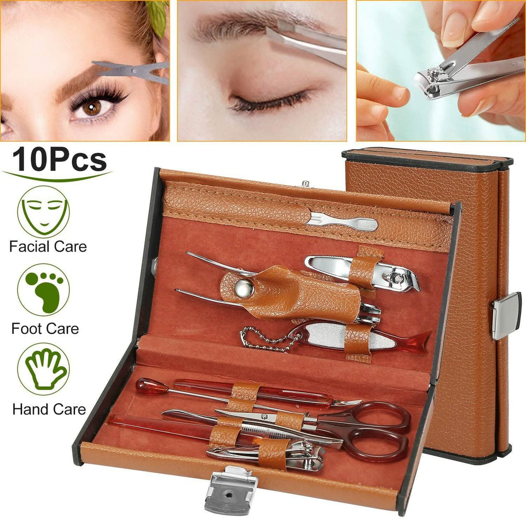 10-Piece: Pedicure, Manicure and Grooming Kit with Leather Case